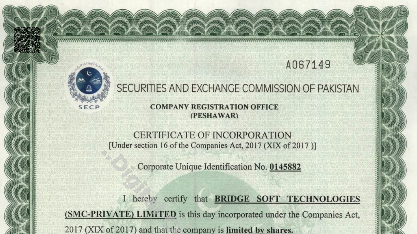 Securities and Exchange Commission of Pakistan Certificate