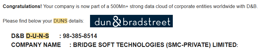 D&B DUNS Certificate